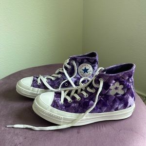 Converse x Golf Le Fleur Hi Tops in ‘Quilted Velvet Tillandsia Purple’